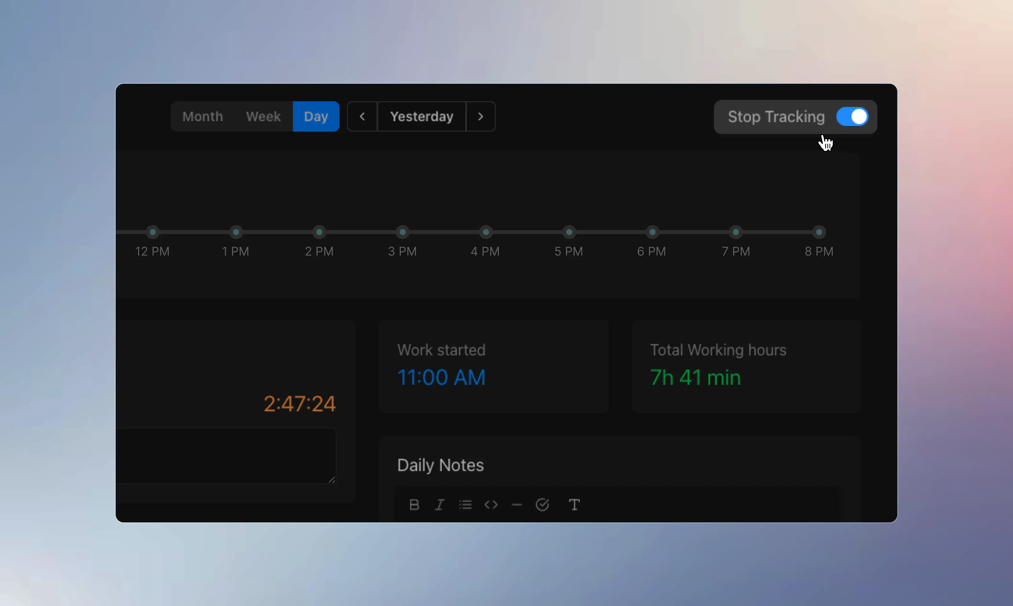 screenshot of dashboard with stop tracking marked