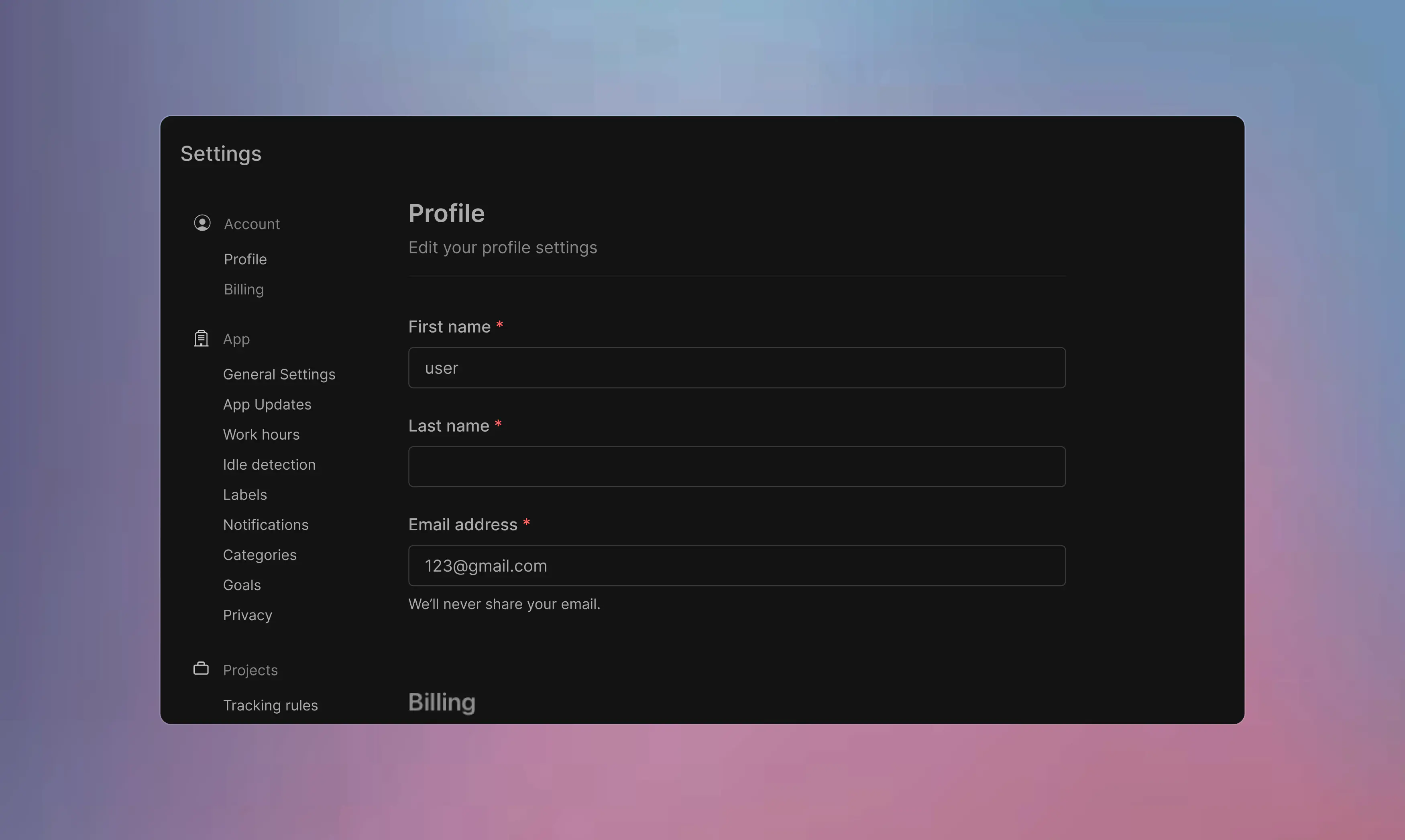 new settings page