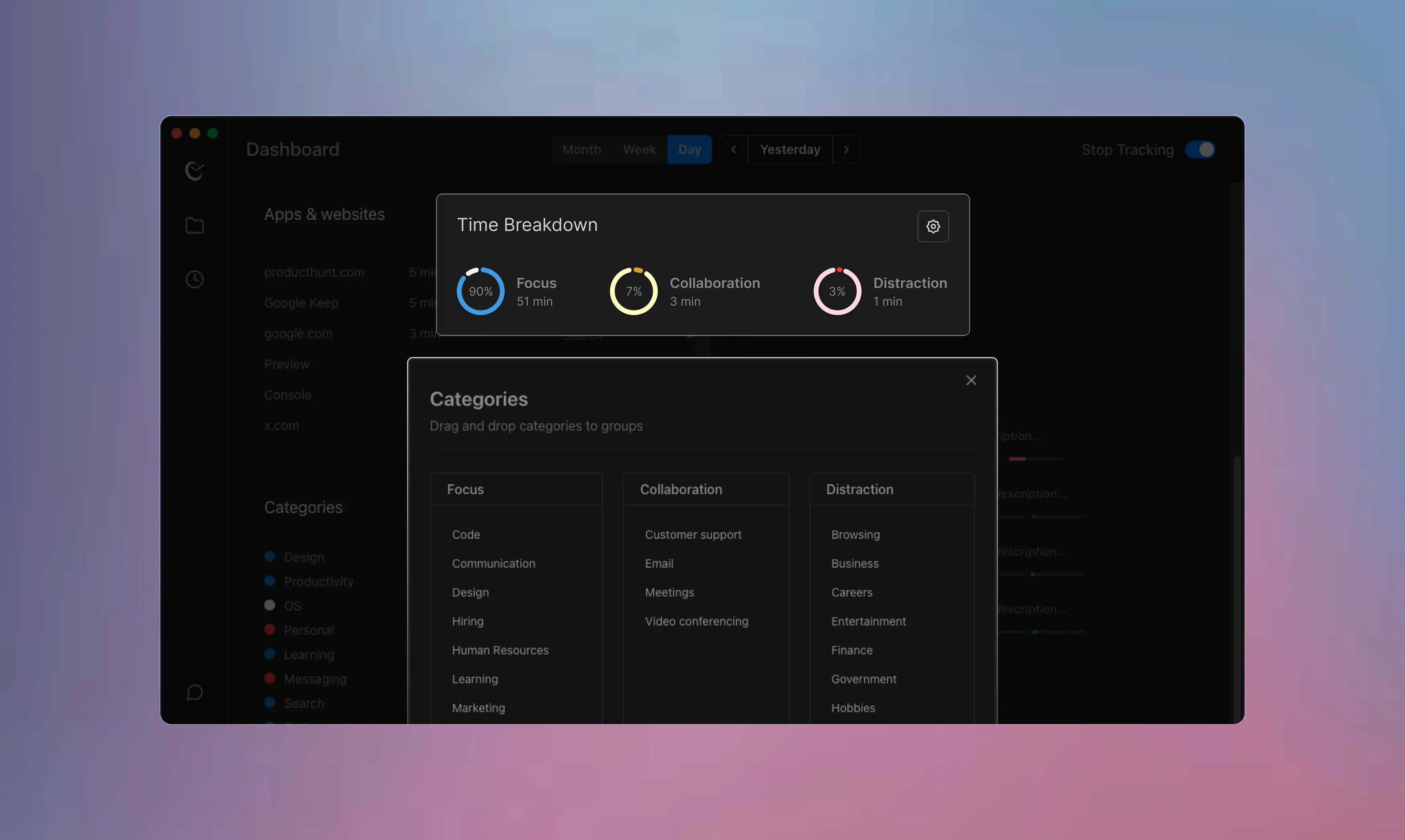 time breakdown settings